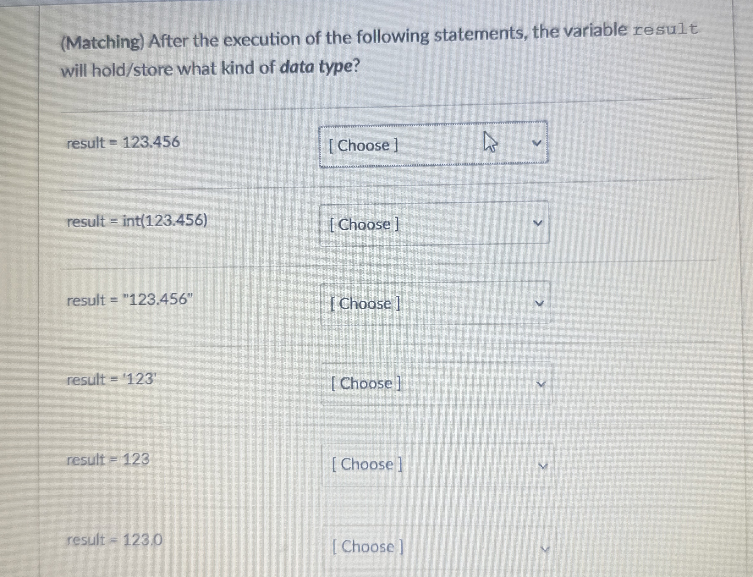 ( Matching ) After the execution of the following