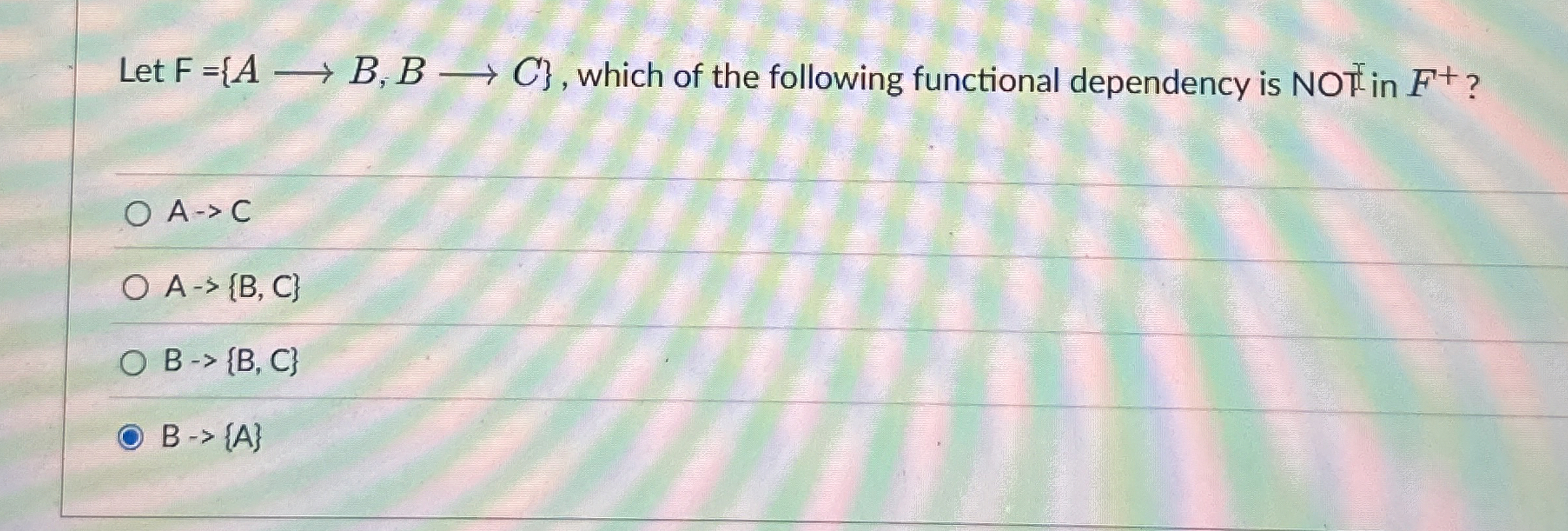 Let F = { A l o n g r i g h t a r r o w B ,