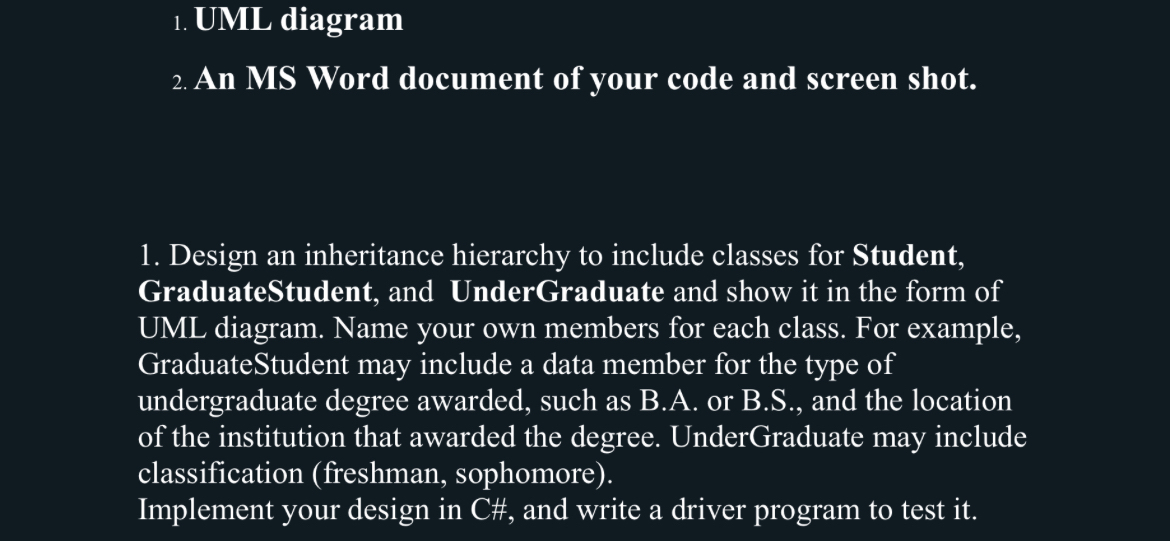 UML diagram An MS Word document of your code and