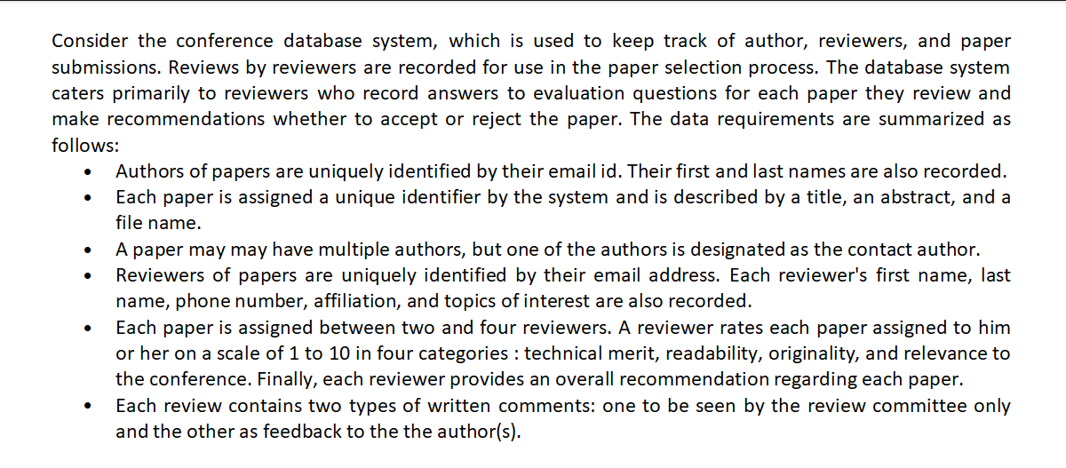 Consider the conference database system, which is