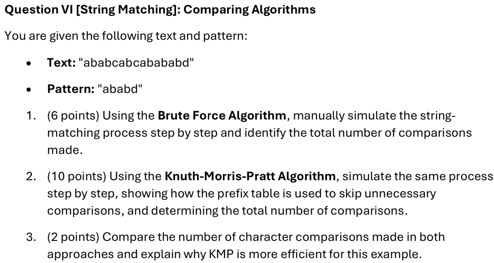 Question VI [ String Matching ] : Comparing