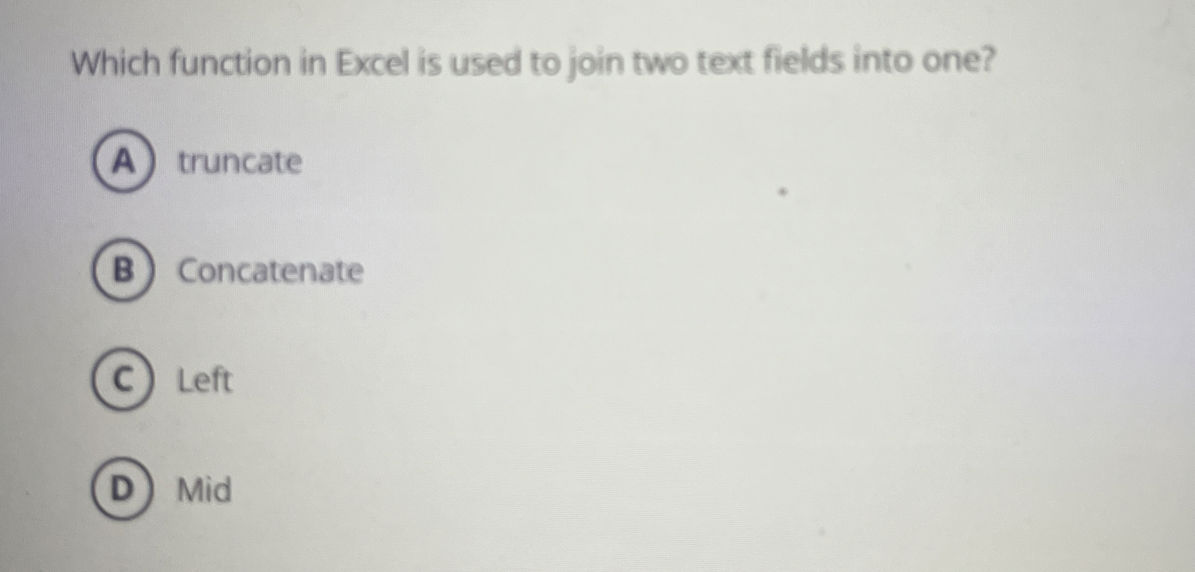 Which function in Excel is used to join two text