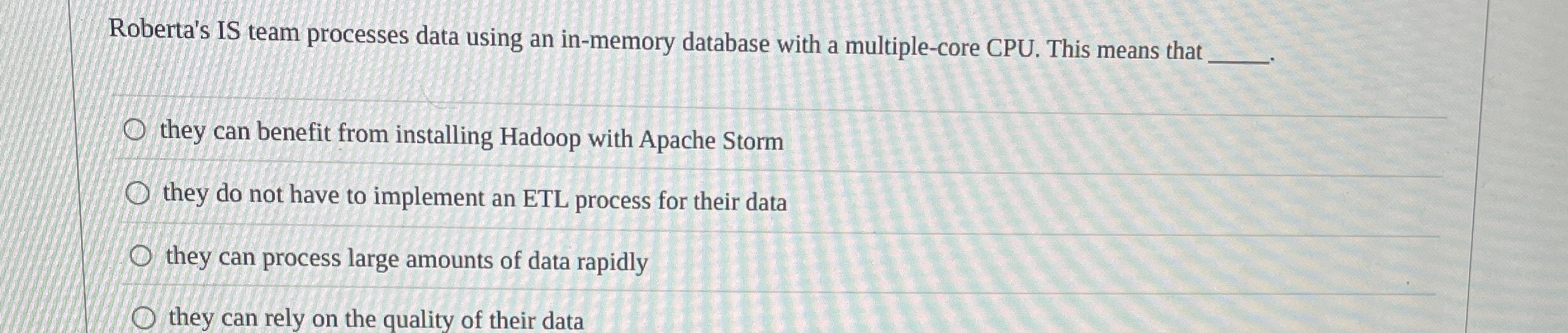 Roberta's IS team processes data using an in -