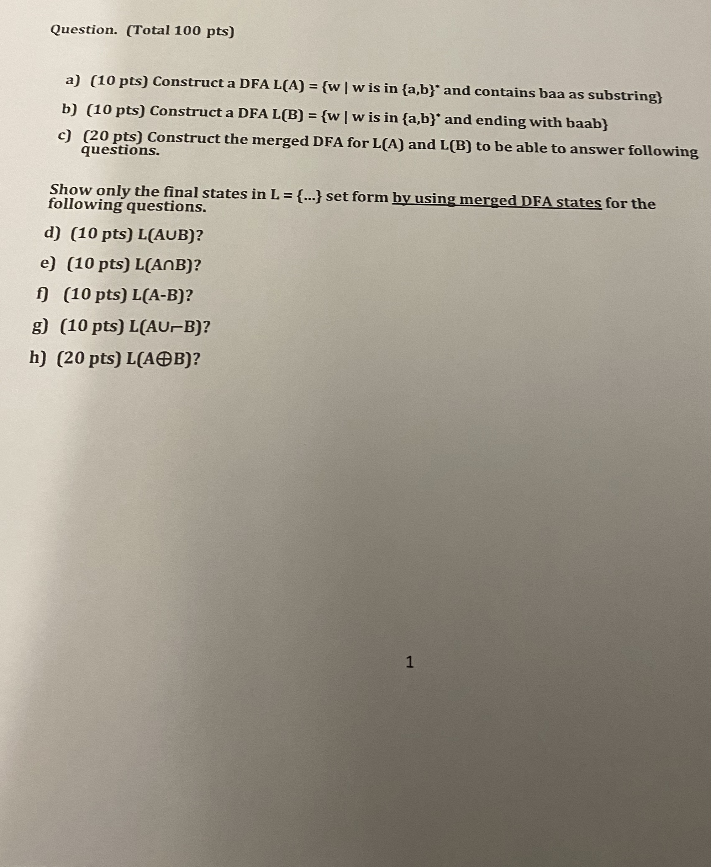 Question. ( Total 1 0 0 pts ) a ) ( 1 0 pts )