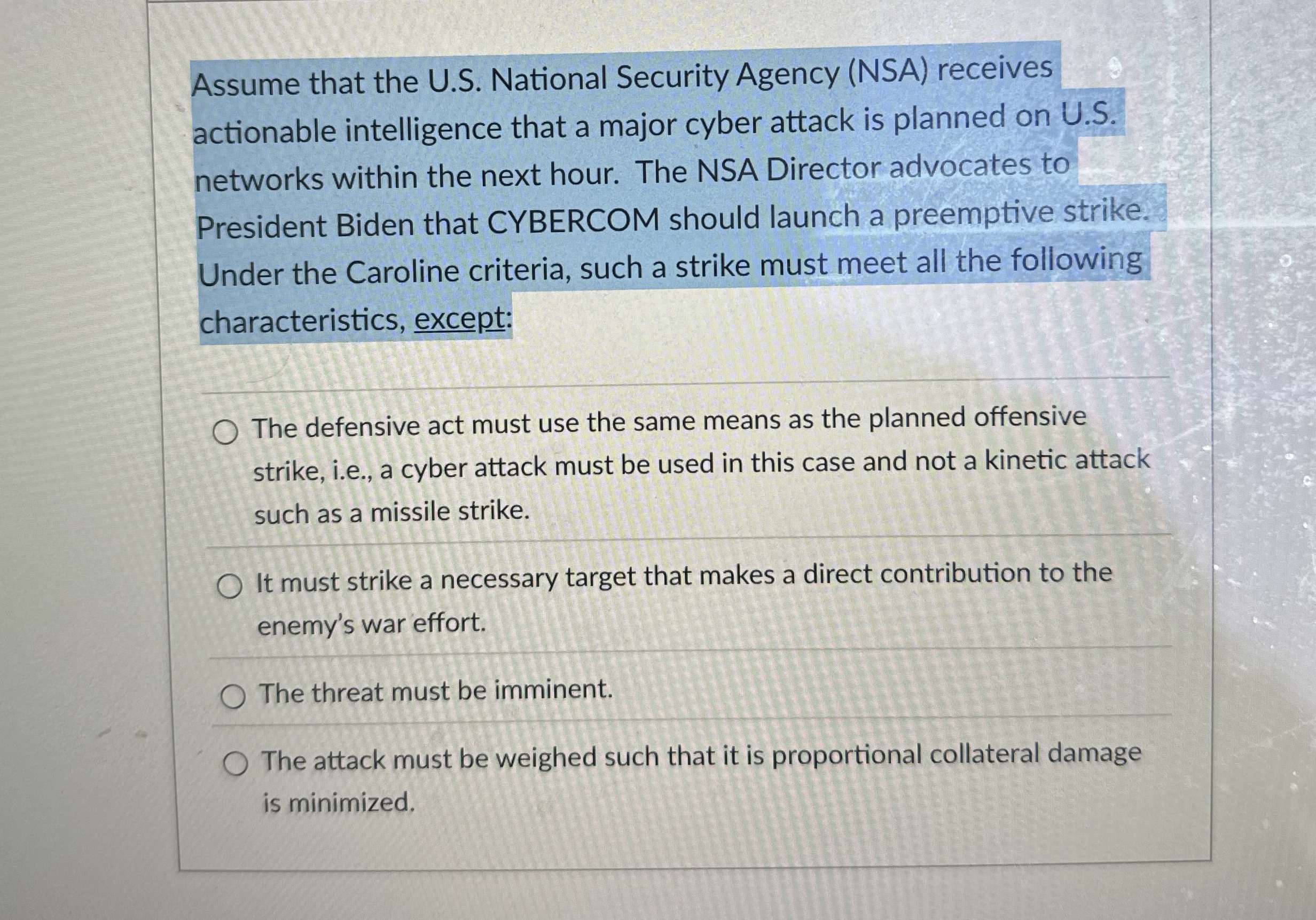 Assume that the U . S . National Security Agency