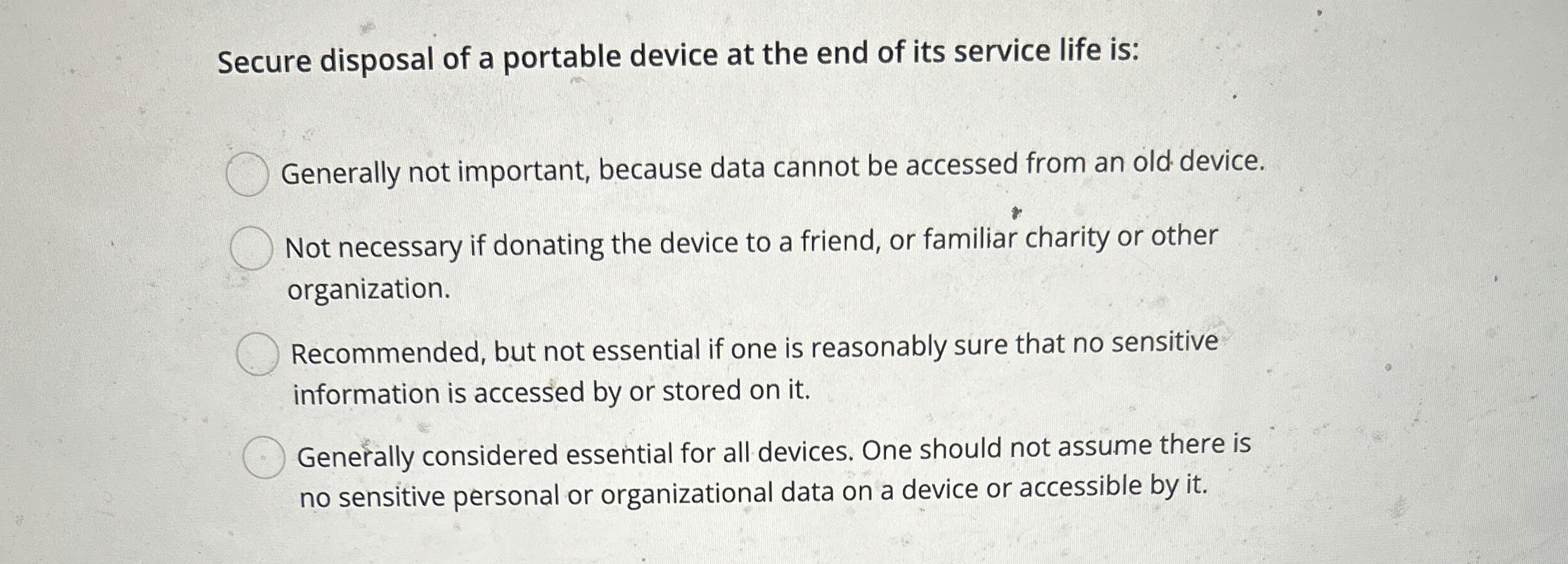 Secure disposal of a portable device at the end