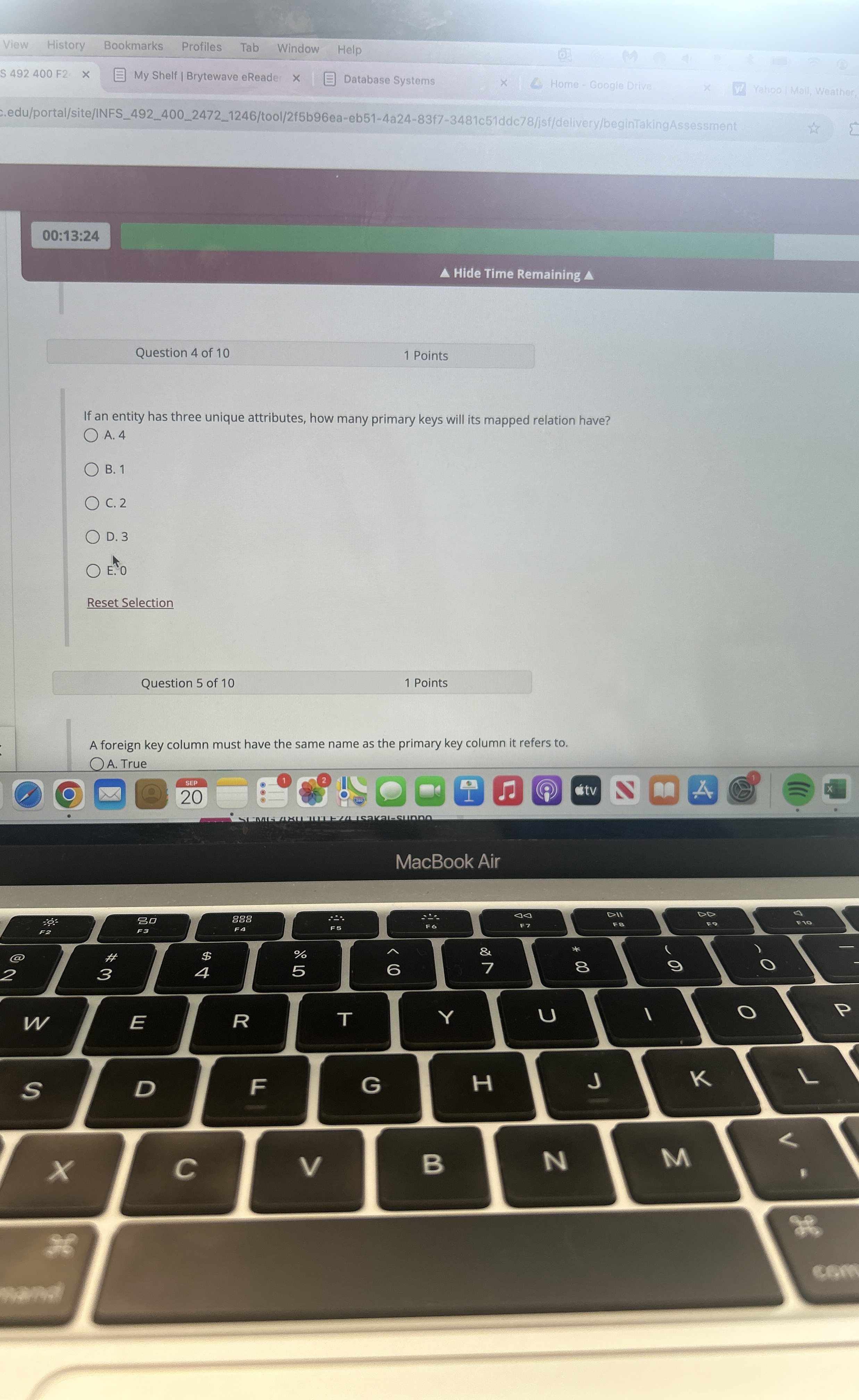 If an entity has three unique attributes, how