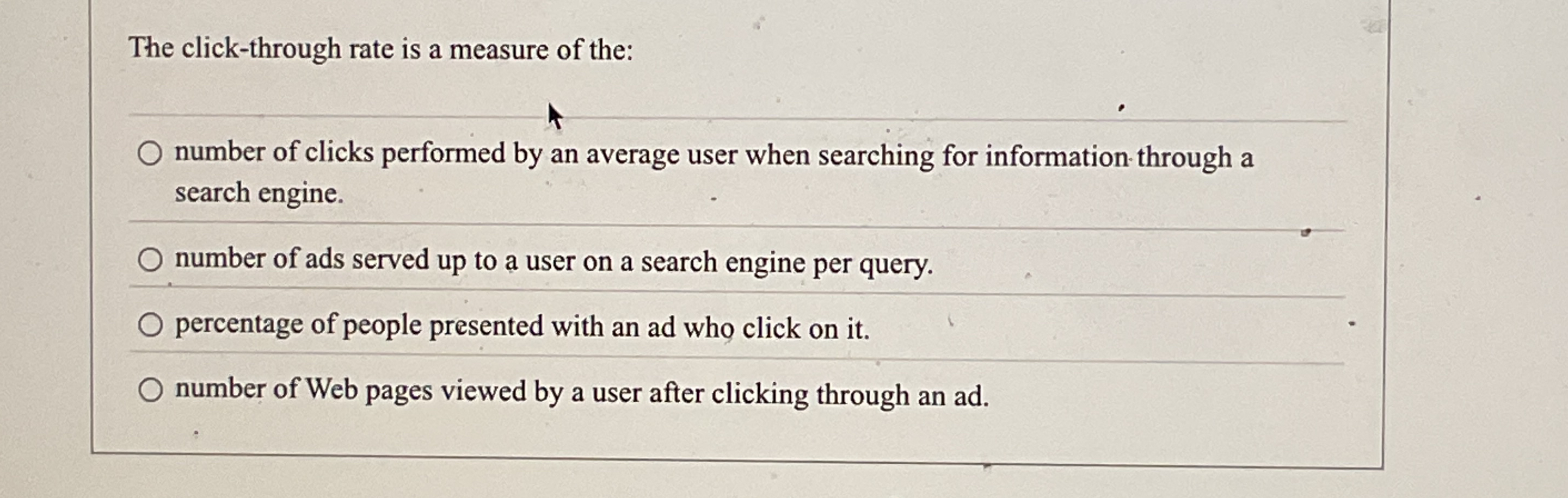 The click - through rate is a measure of the: