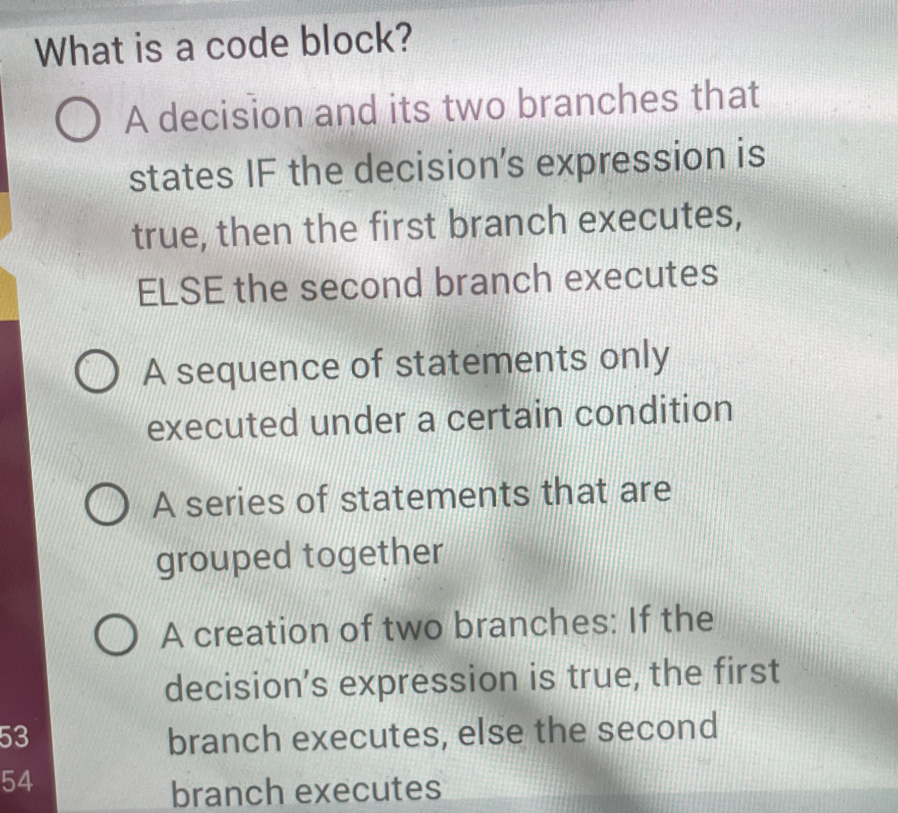 What is a code block? A decision and its two