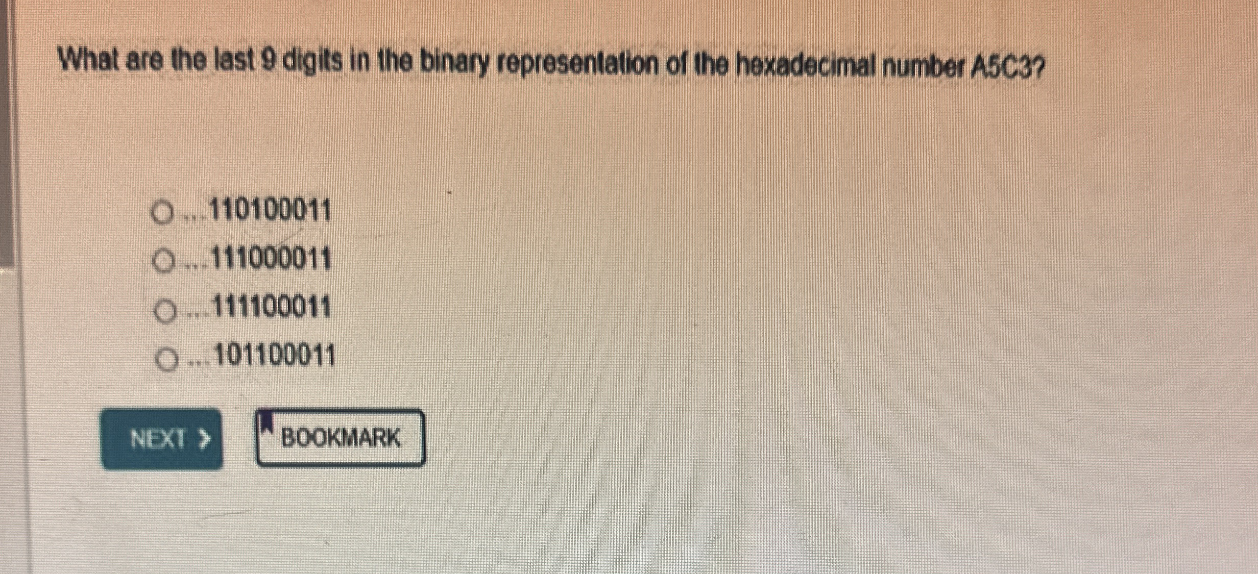 What are the last 9 digits in the binary