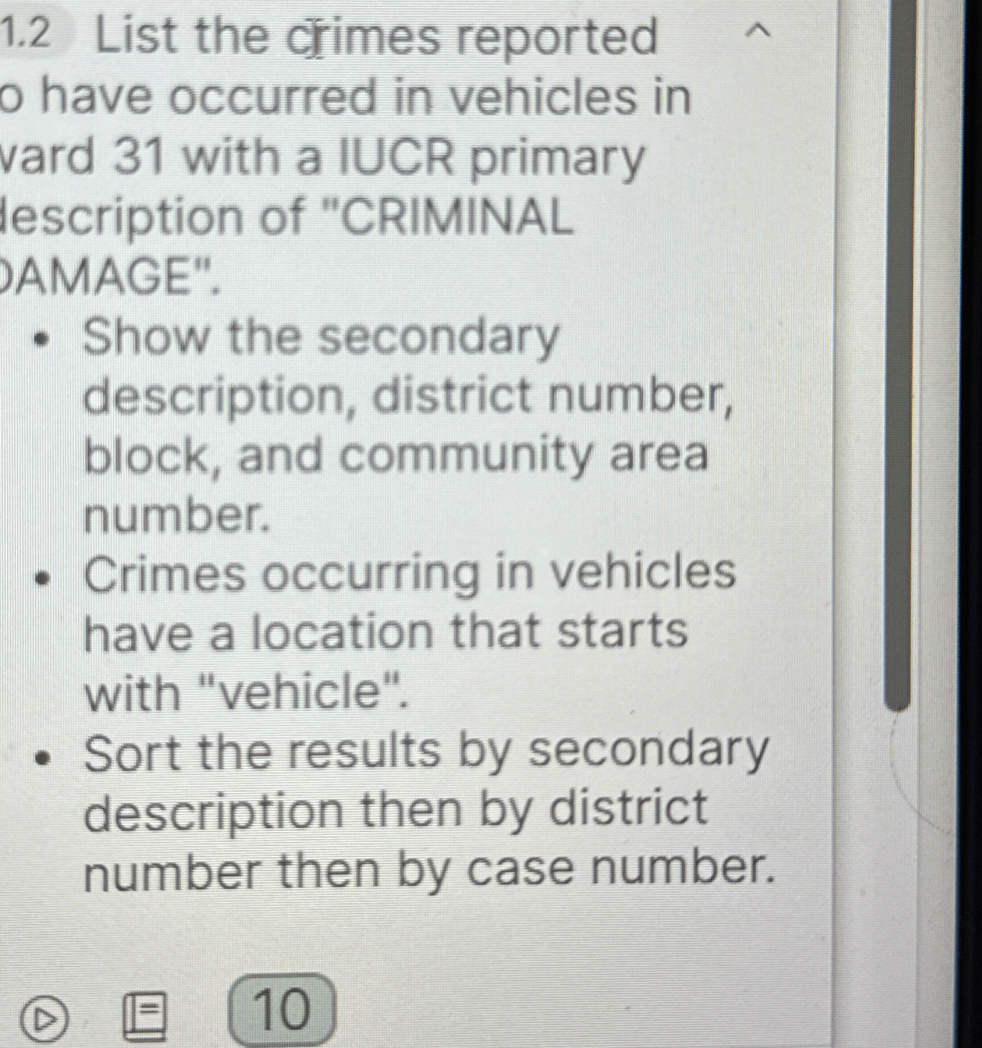 1 . 2 List the crimes reported o have occurred in