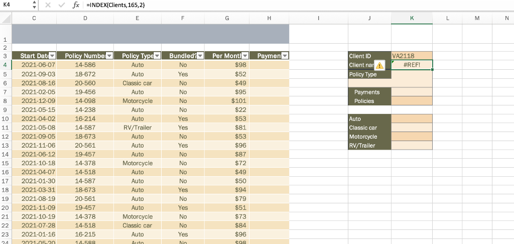 1 . Alex has created an area in the range J 3 :K