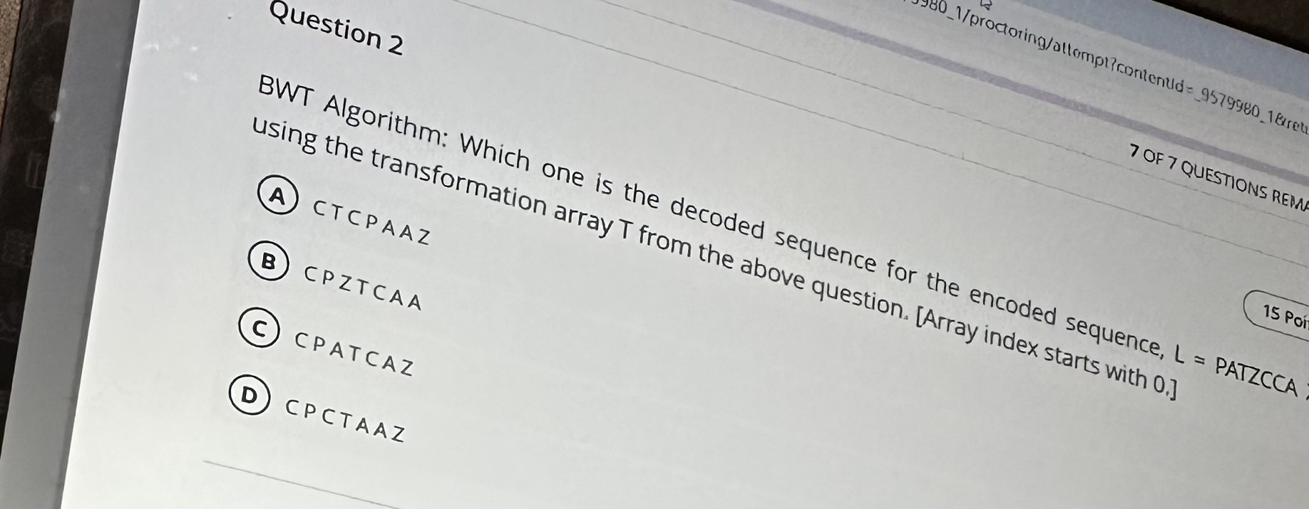 Question 2 Using the transf ( B ) C P T T C A A (