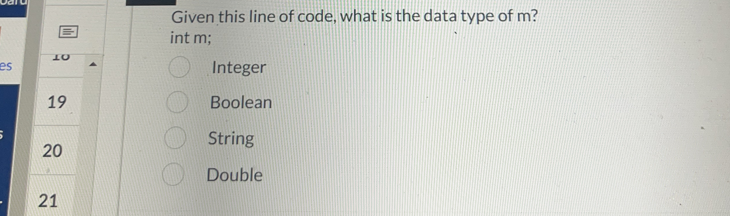Given this line of code, what is the data type of