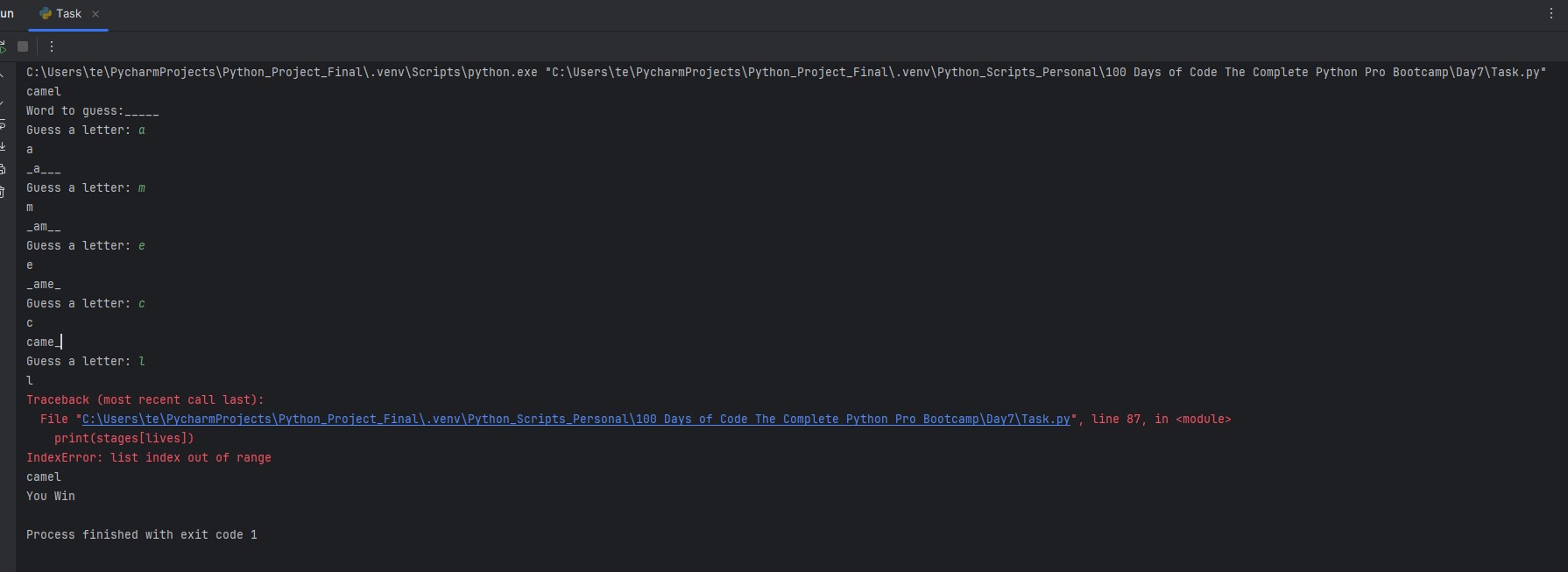 I have this code for a hangman game Basically