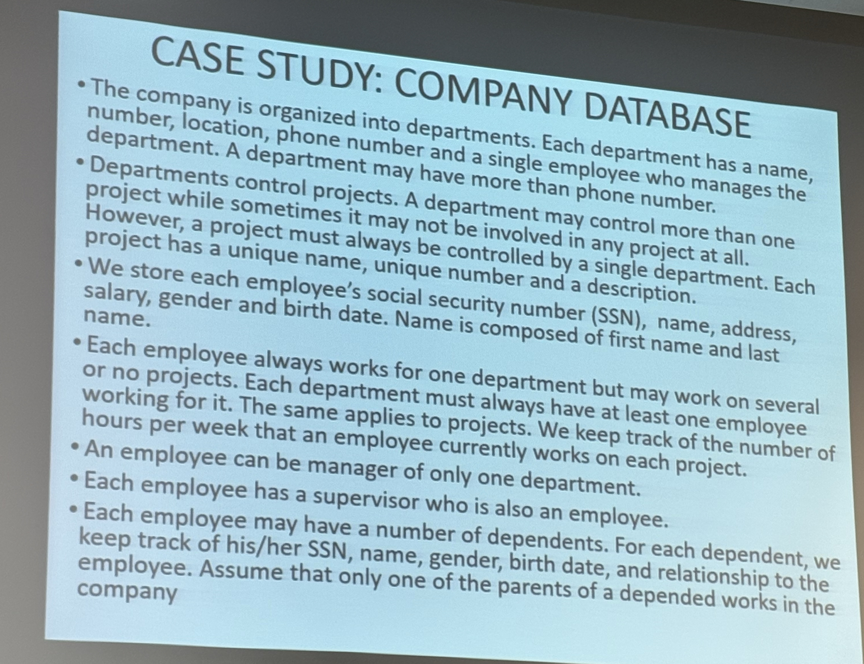 CASE STUDY: COMPANY DATABASE The company is