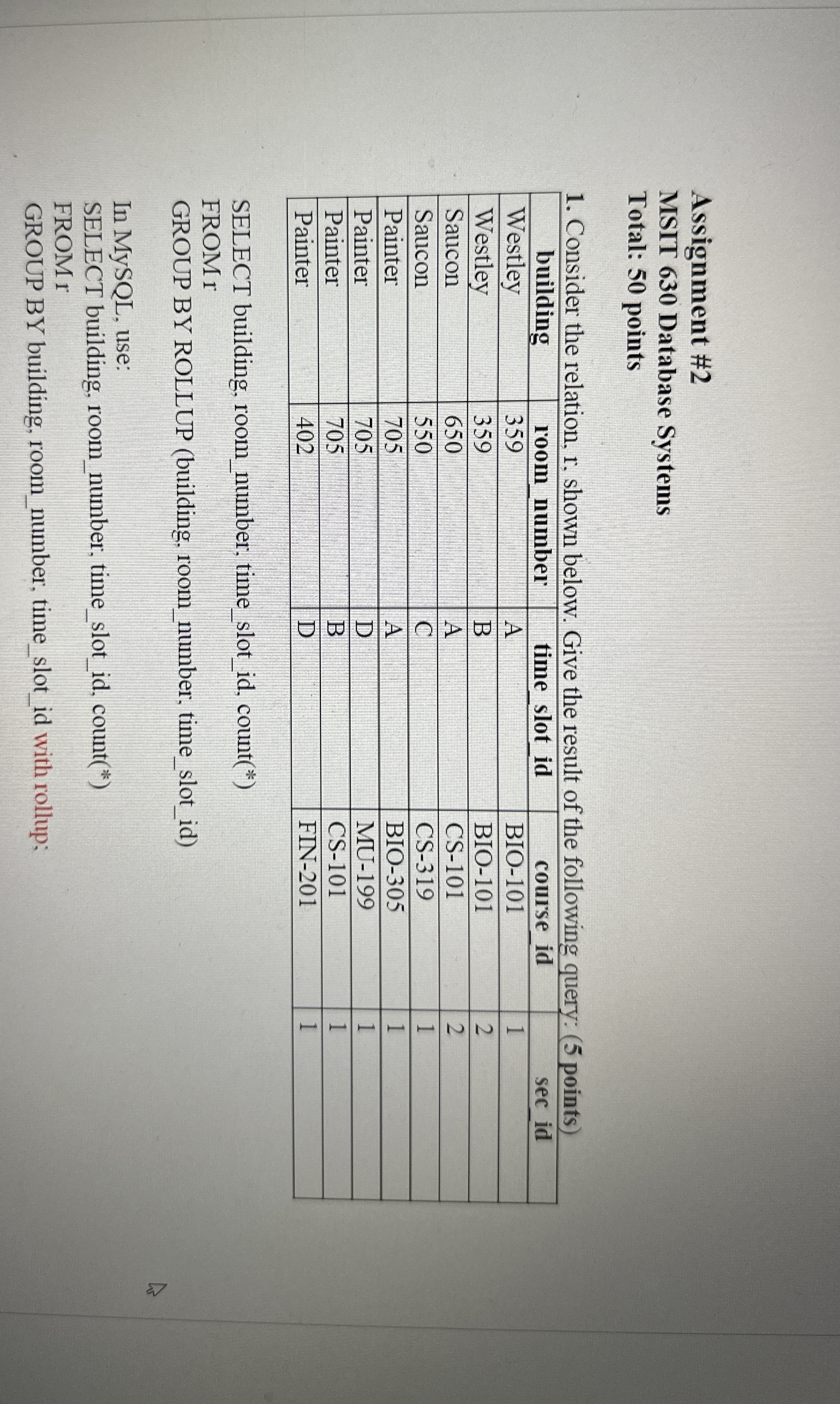 Assignment # 2 MSIT 6 3 0 Database Systems Total: