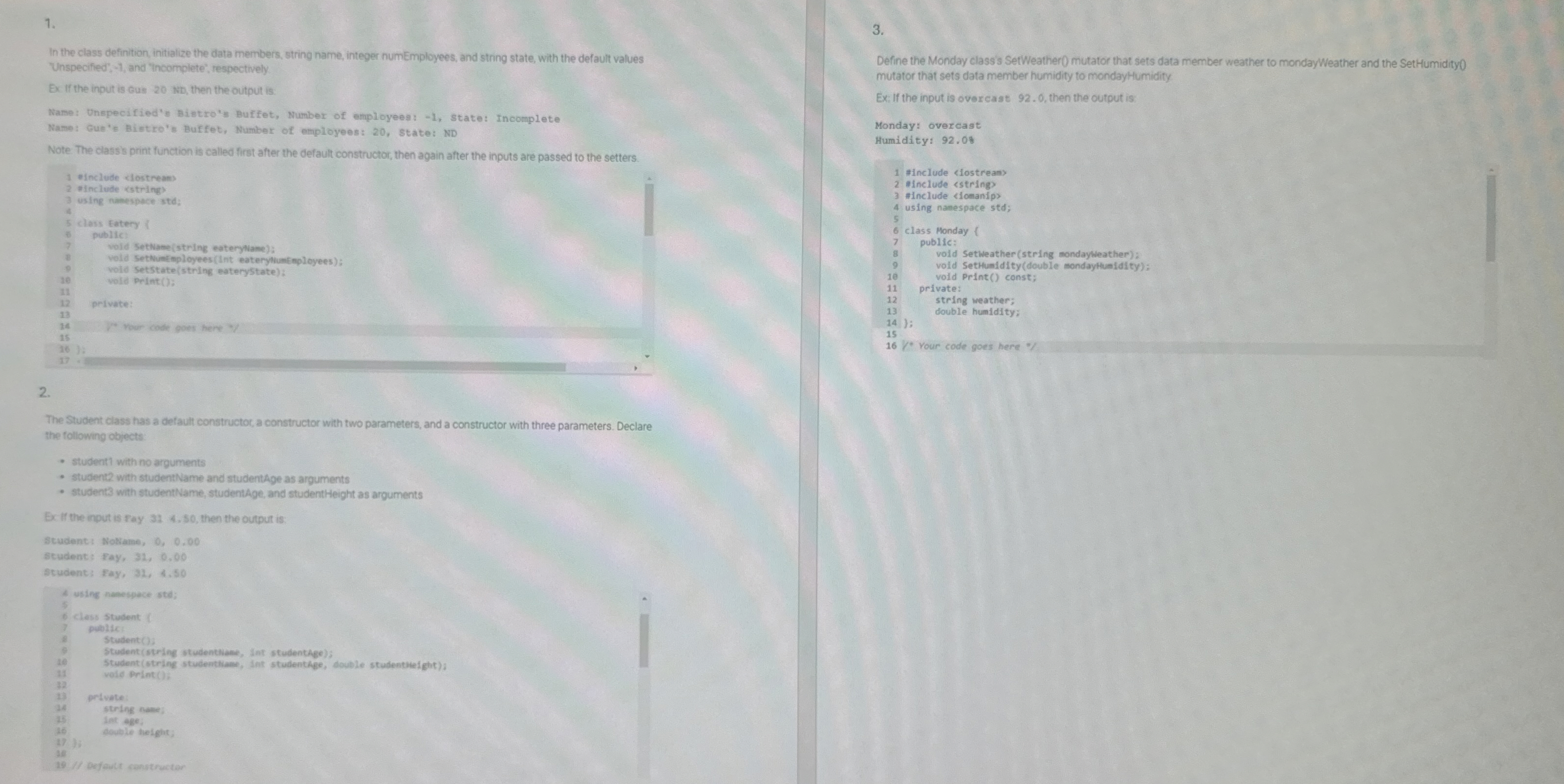 In the class definition, initialize the data