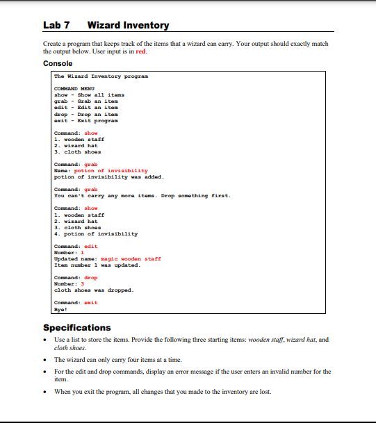Create a program that keeps track of the items