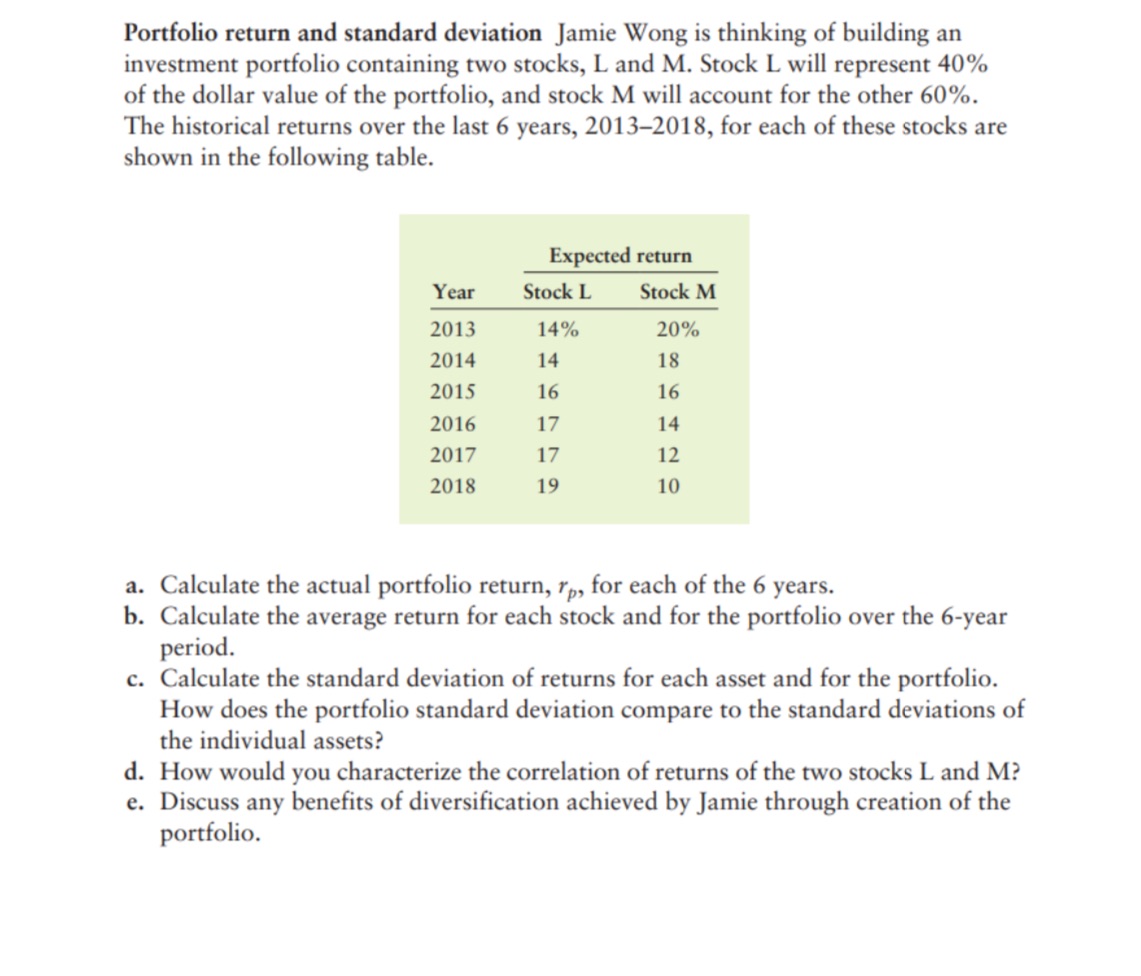 Problem FourPortfolio return and standard