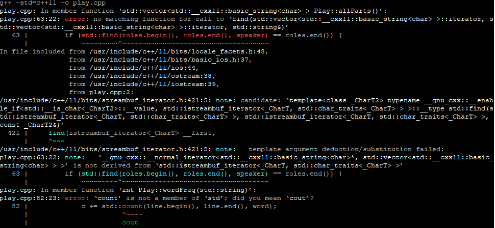 I receive these errors for the play.cpp file i '
