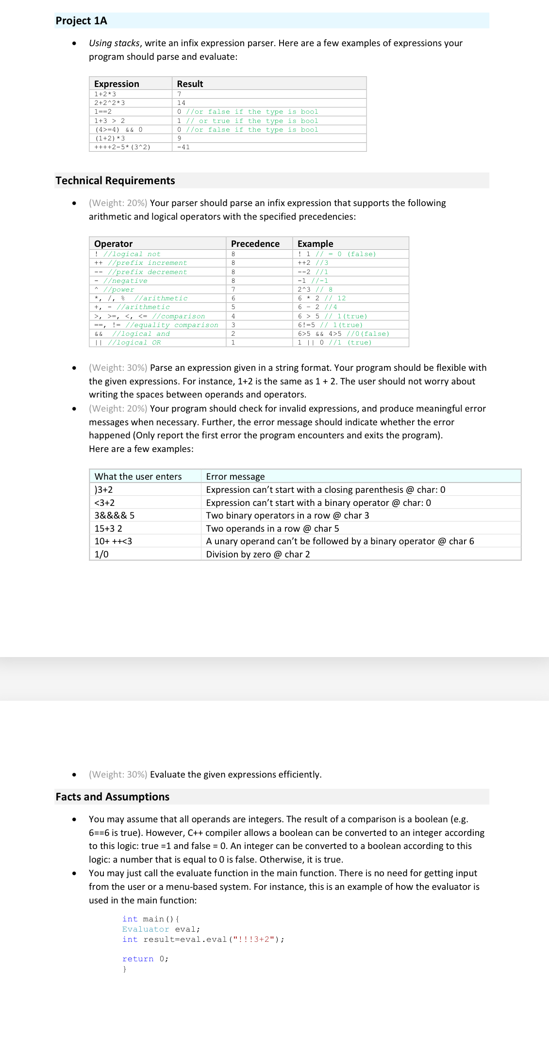 Project 1 A Using stacks, write an infix
