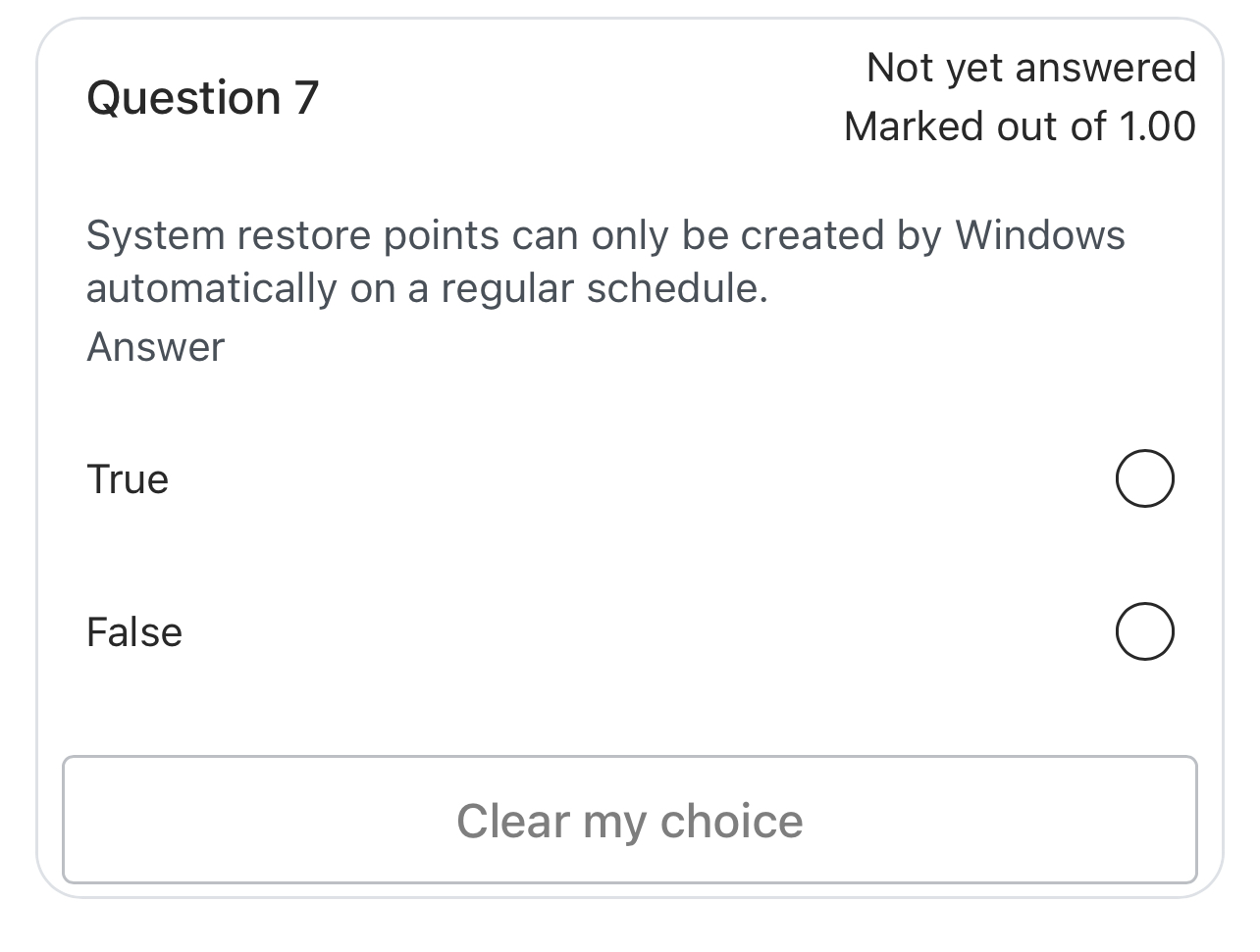 Question 7 Not yet answered Marked out of 1 . 0 0