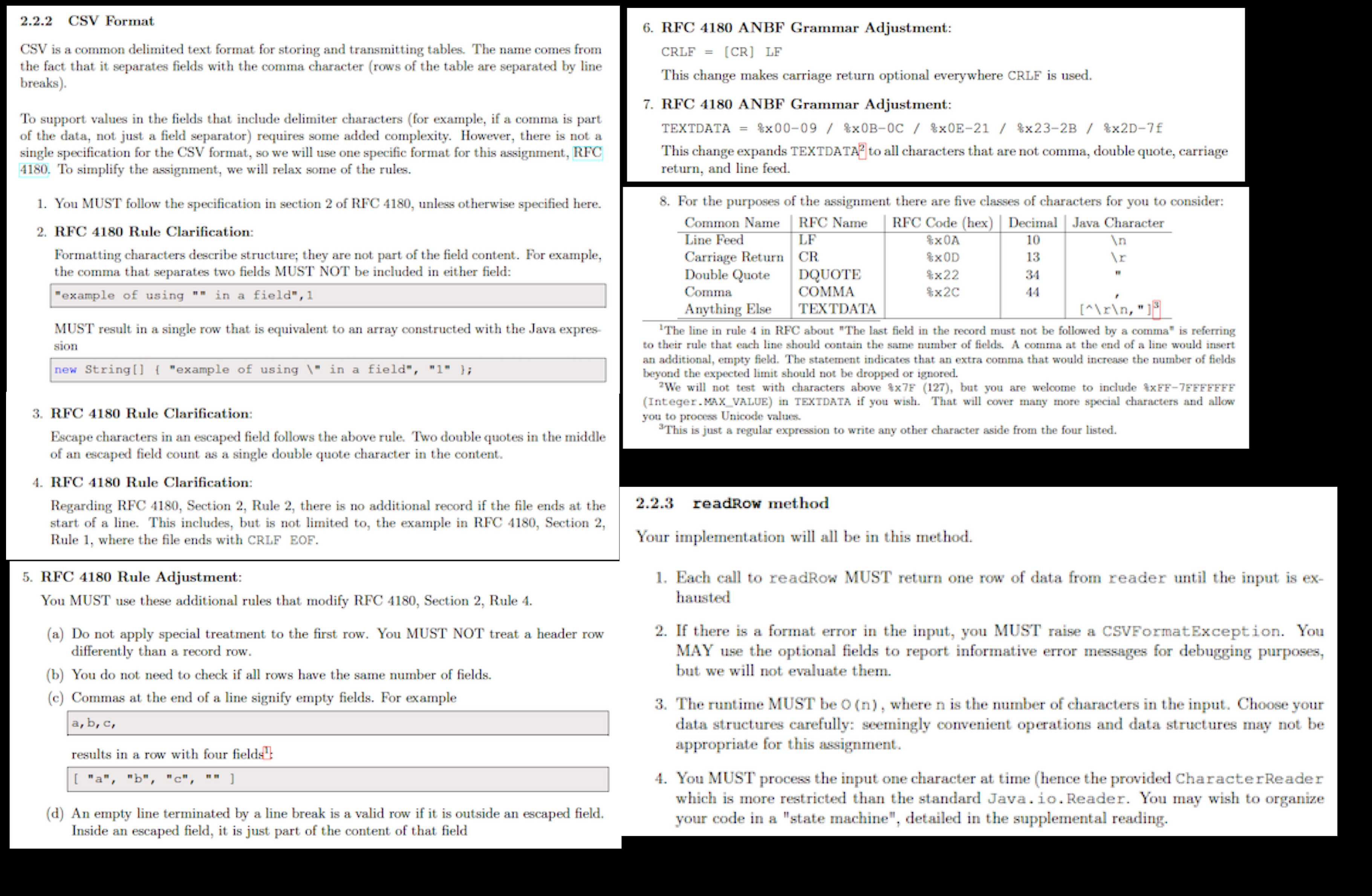 Please implement public String [ ] readRow ( )