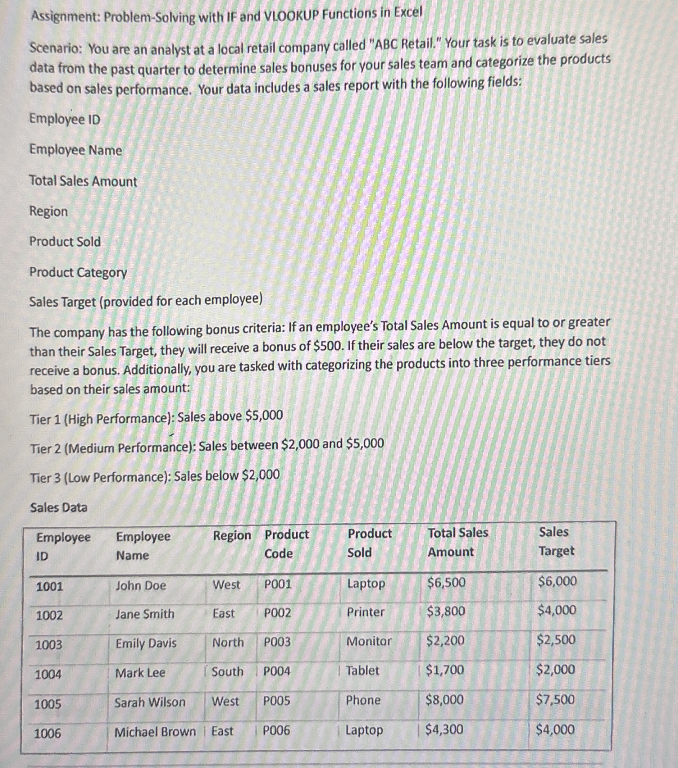 Assignment: Problem - Solving with IF and VLOOKUP