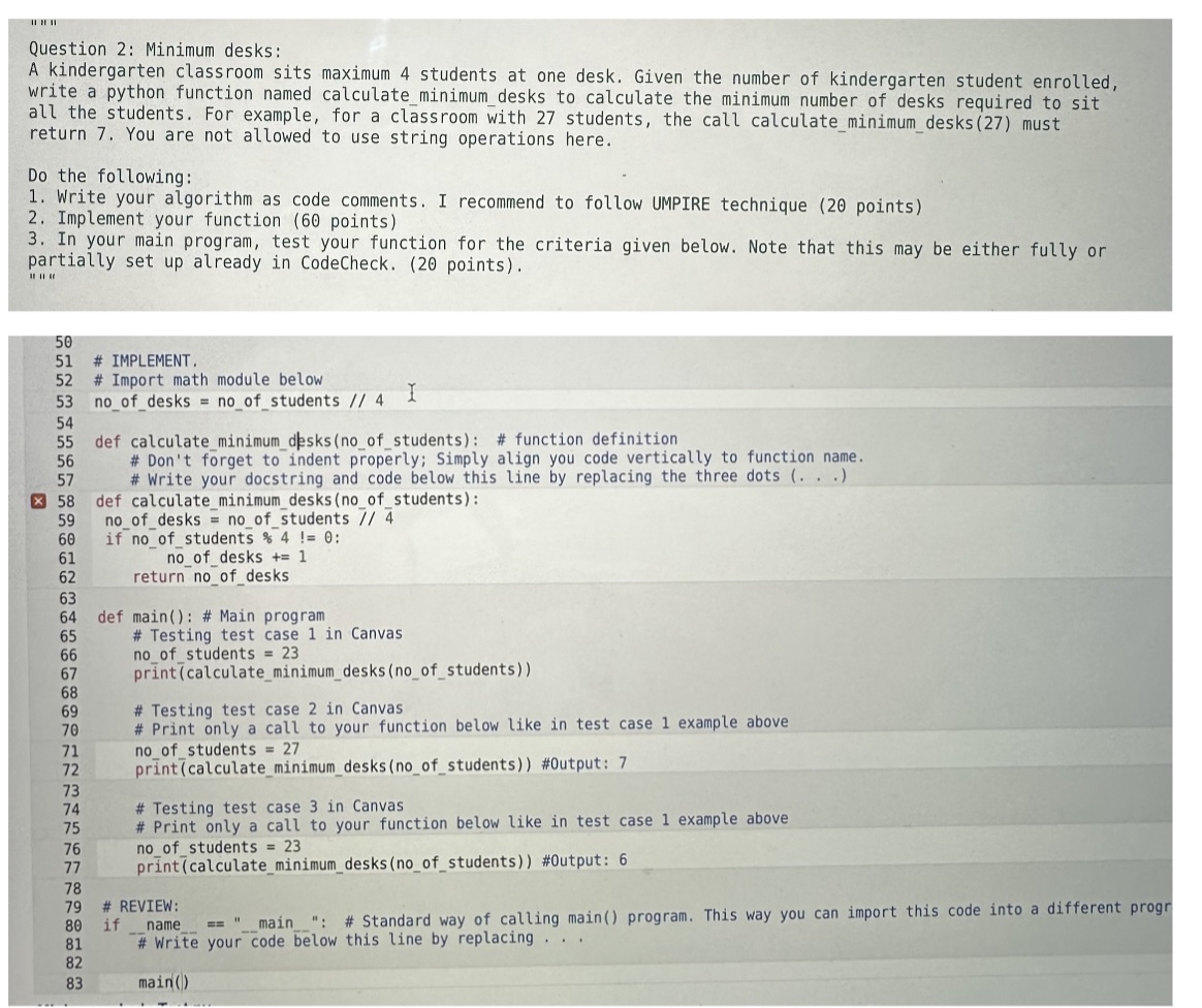 Question 2 : Minimum desks: A kindergarten