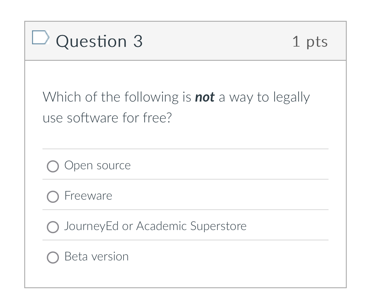 Question 3 1 pts Which of the following is not a