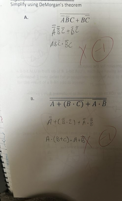 Simplify using DeMorgan's theorem A . B . ? b a r