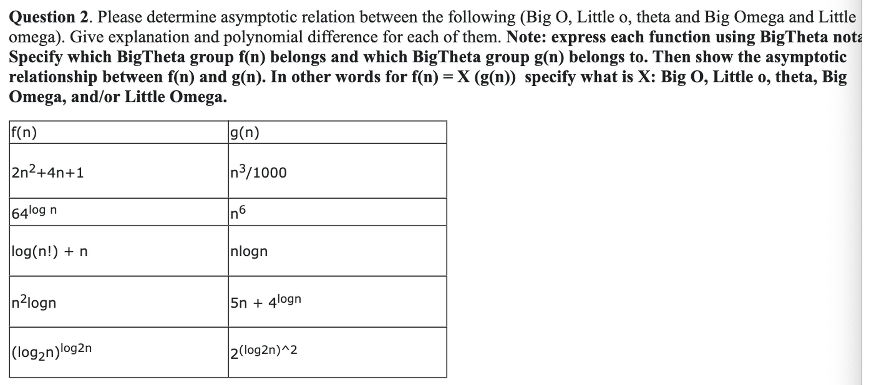 Question 2 . Please determine asymptotic relation