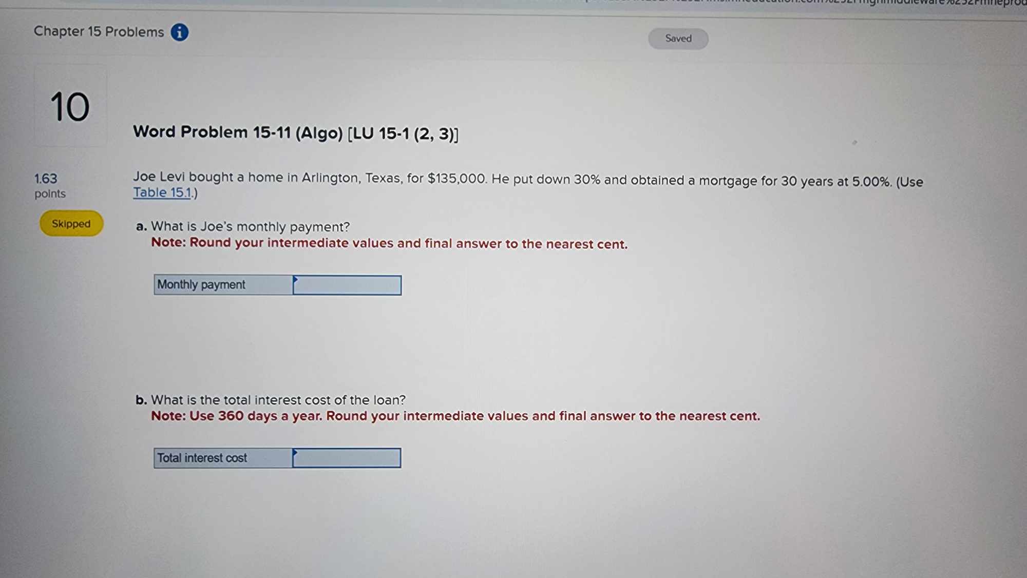 Chapter 15 Problems i Saved 10 Word Problem 15-11