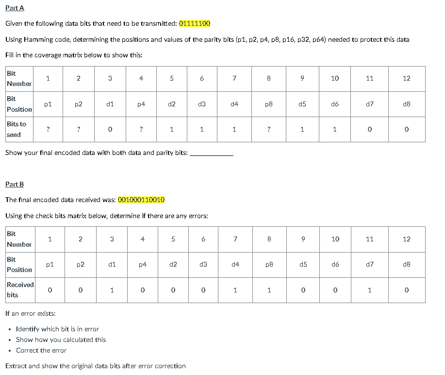 Part A Given the following data bits that need to