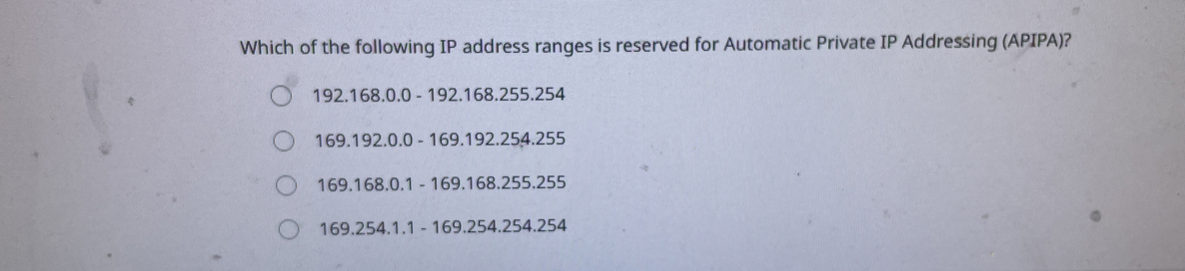 Which of the following IP address ranges is