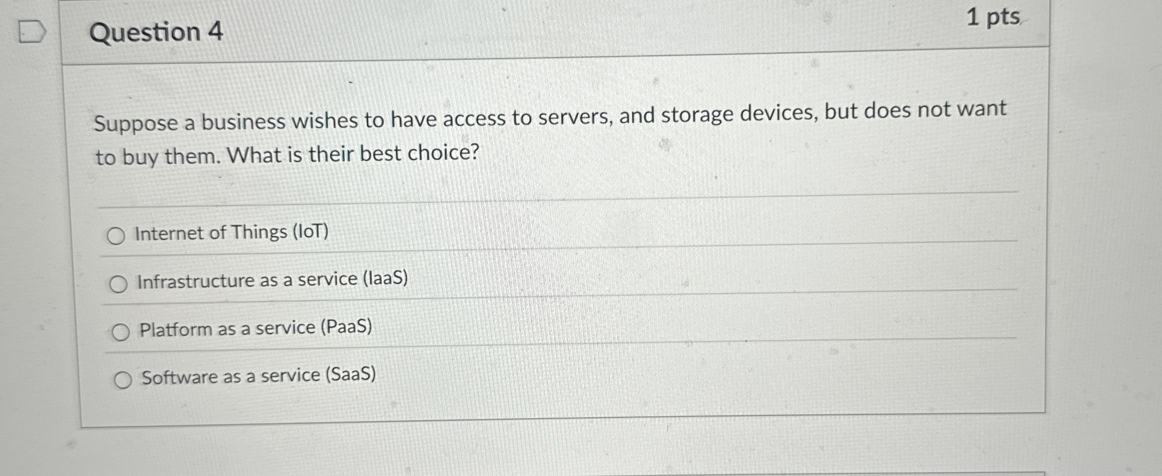 Question 4 Suppose a business wishes to have