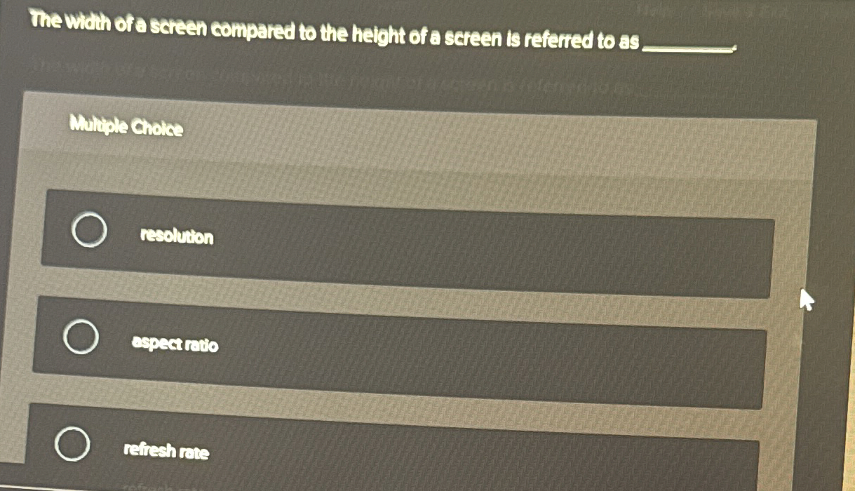 The whith of screen compared to the herght of a