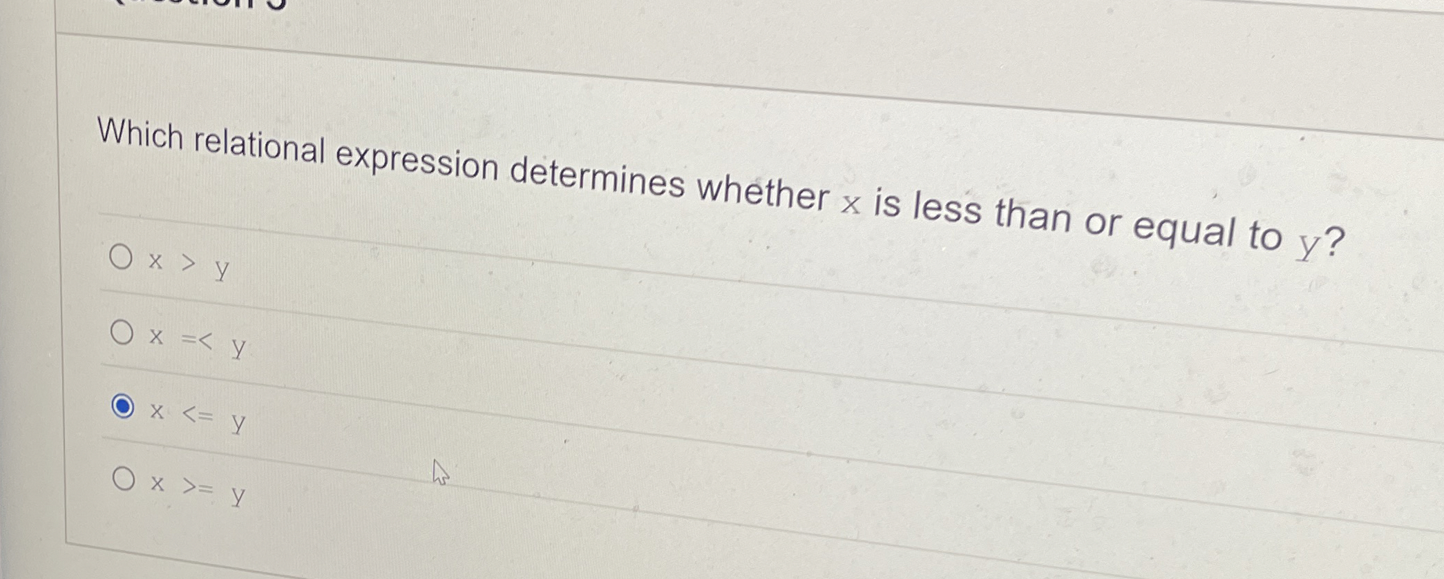 Which relational expression determines whether x