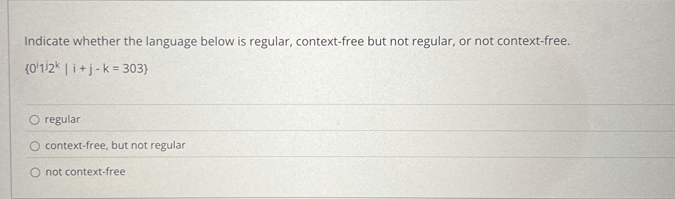 Indicate whether the language below is regular,