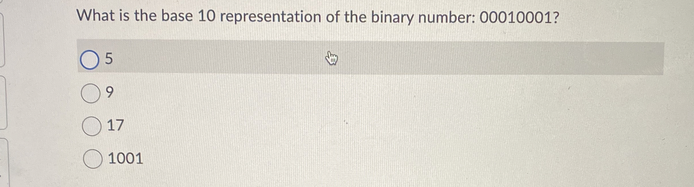 What is the base 1 0 representation of the binary