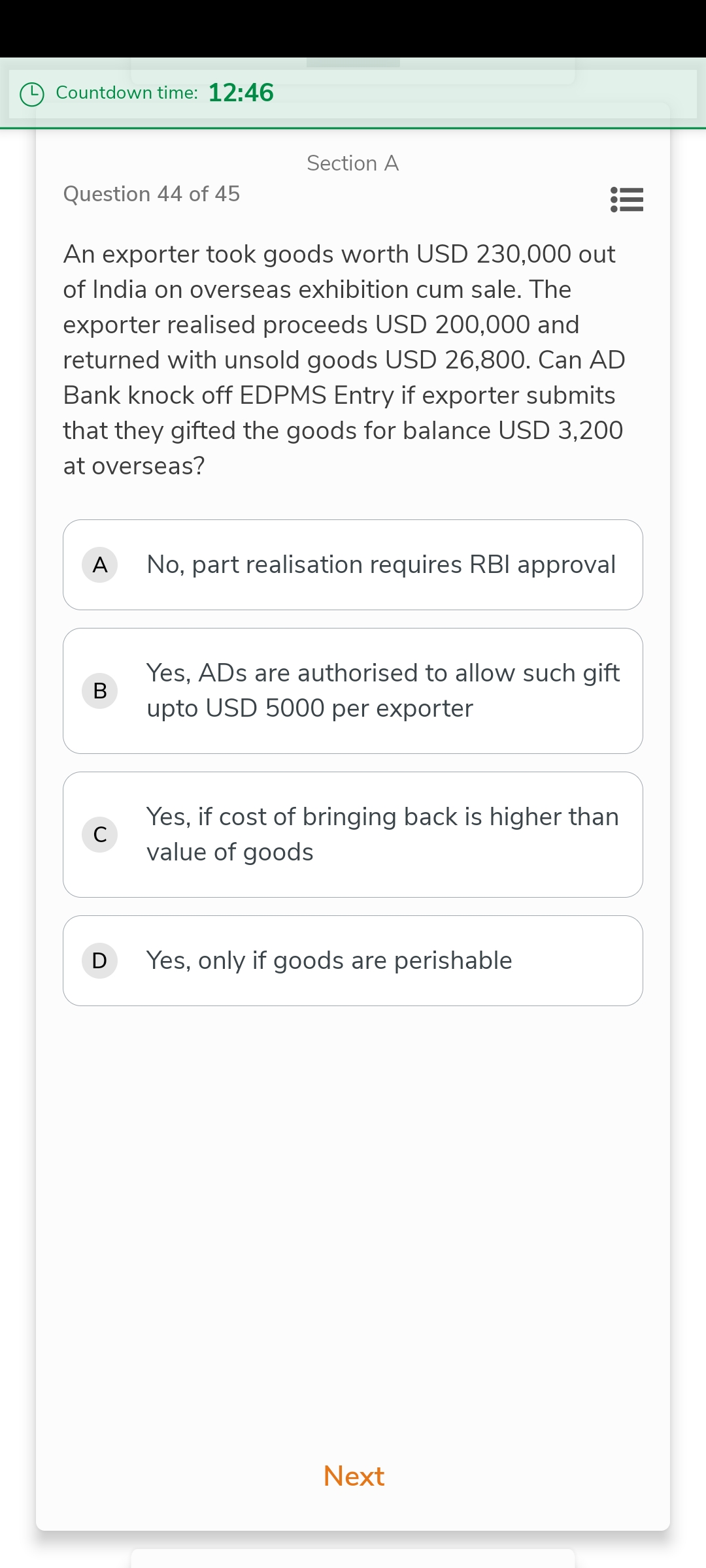 Question 4 4 of 4 5 An exporter took goods worth