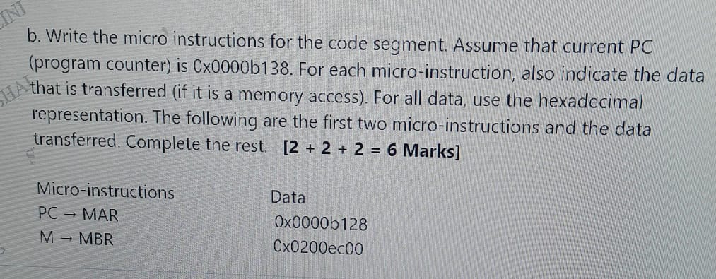 b . Write the micro instructions for the code