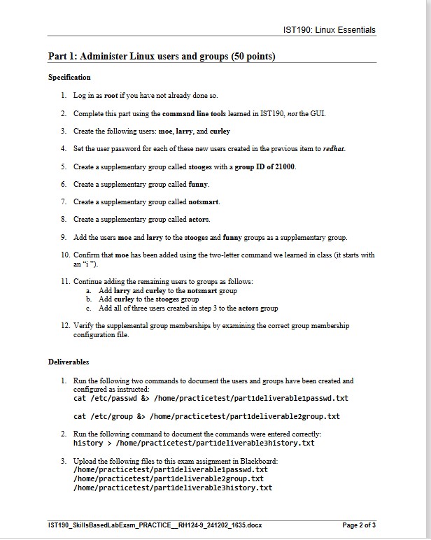 Part 1 : Administer Linux users and groups ( 5 0