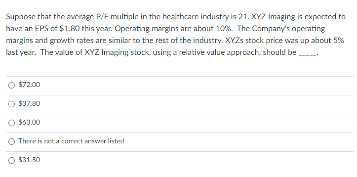 Suppose that the average P! E multiple in the