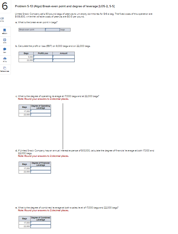 6 Problem 5-13 (Algo) Break-even point and degree