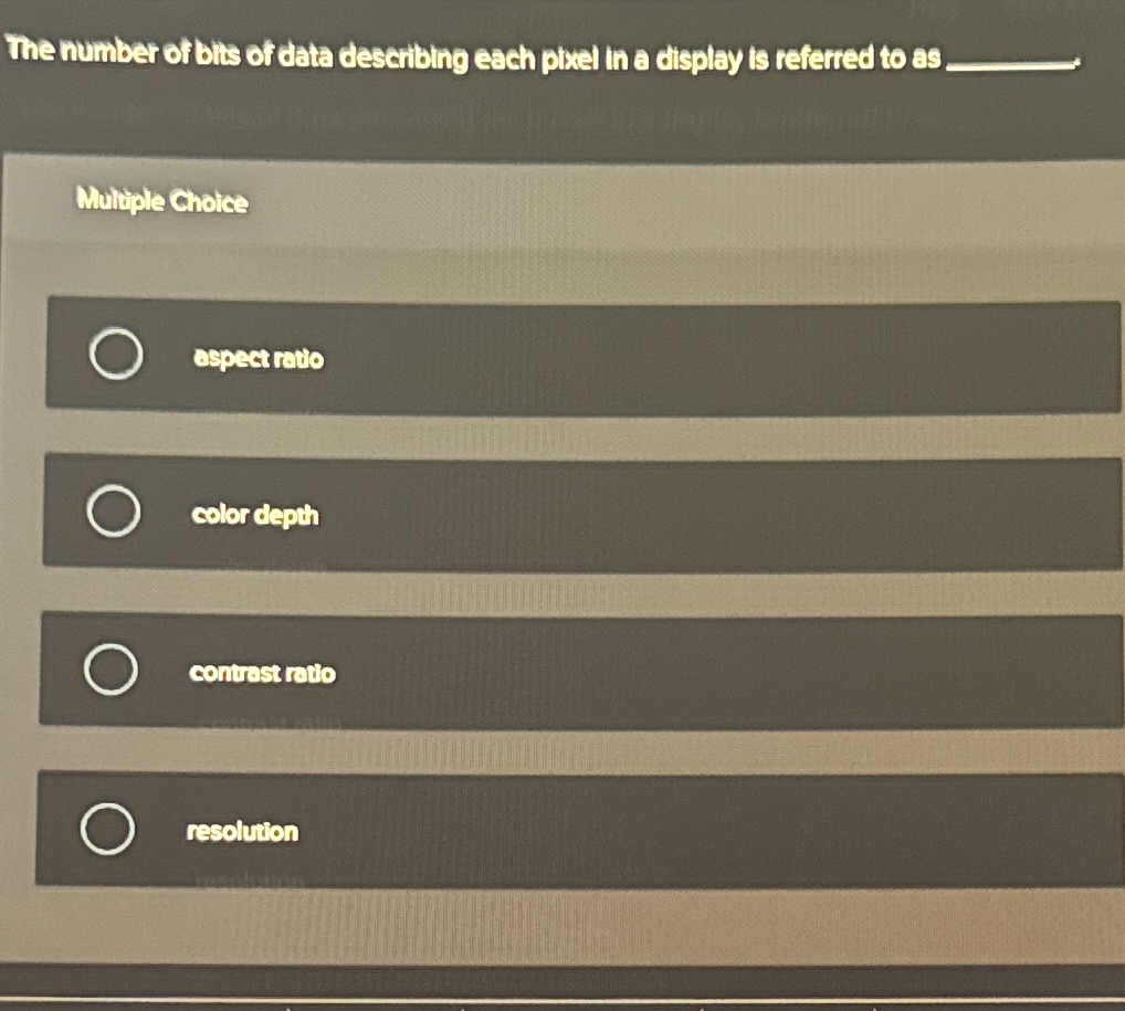 The number of bits of data desatibing each pixel
