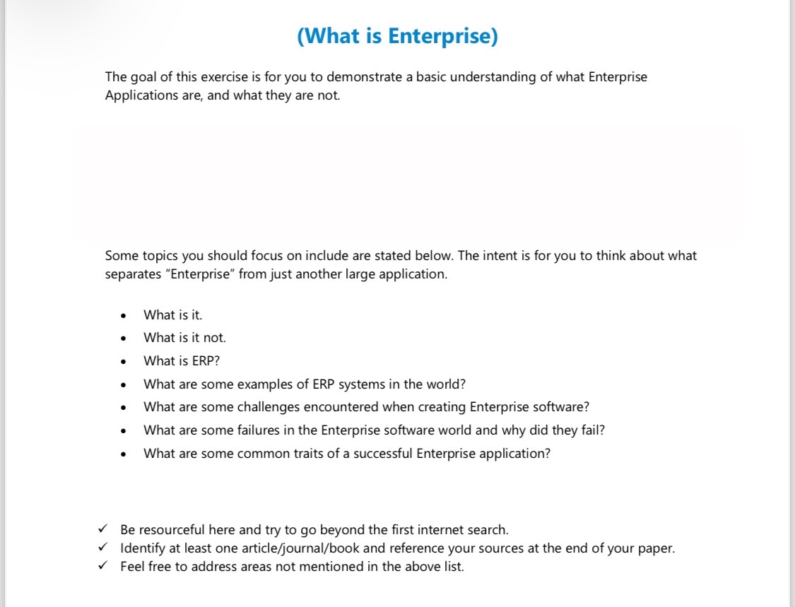 ( What is Enterprise ) The goal of this exercise