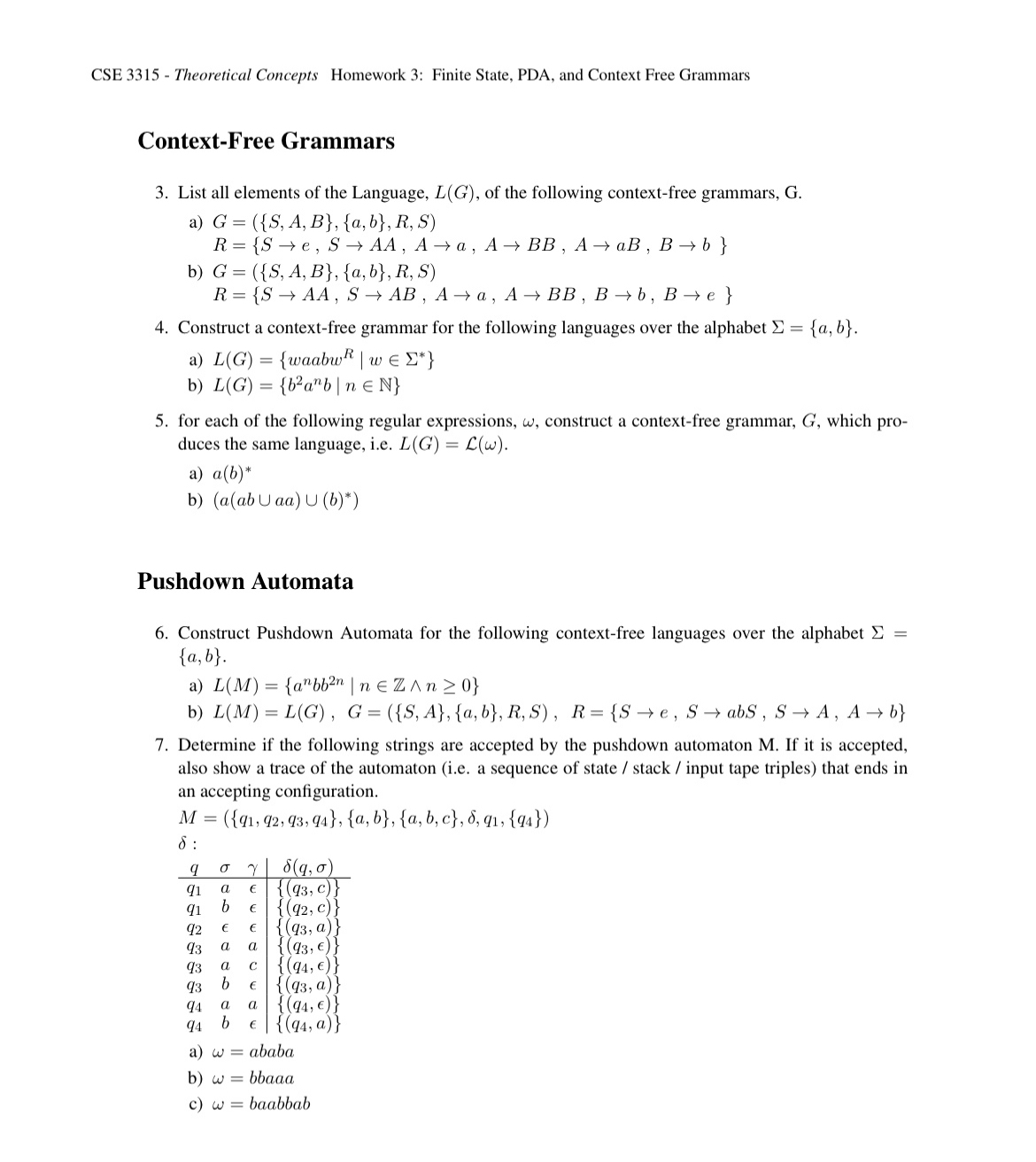Context - Free Grammars List all elements of the