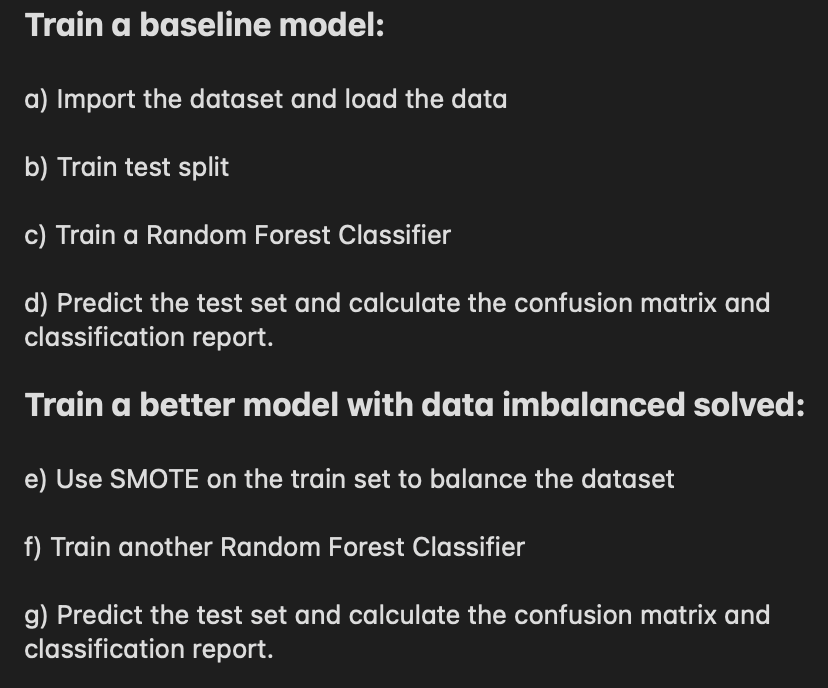 Train a baseline model: a ) Import the dataset